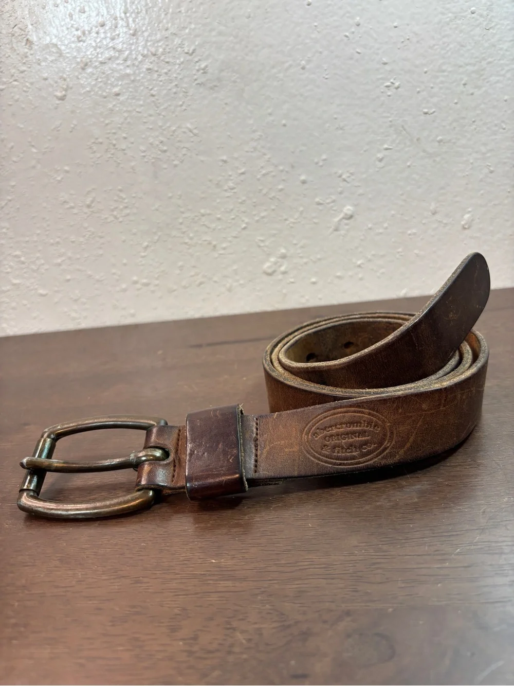 Abercrombie & Fitch Brown Leather Belt with Brass-Tone Buckle